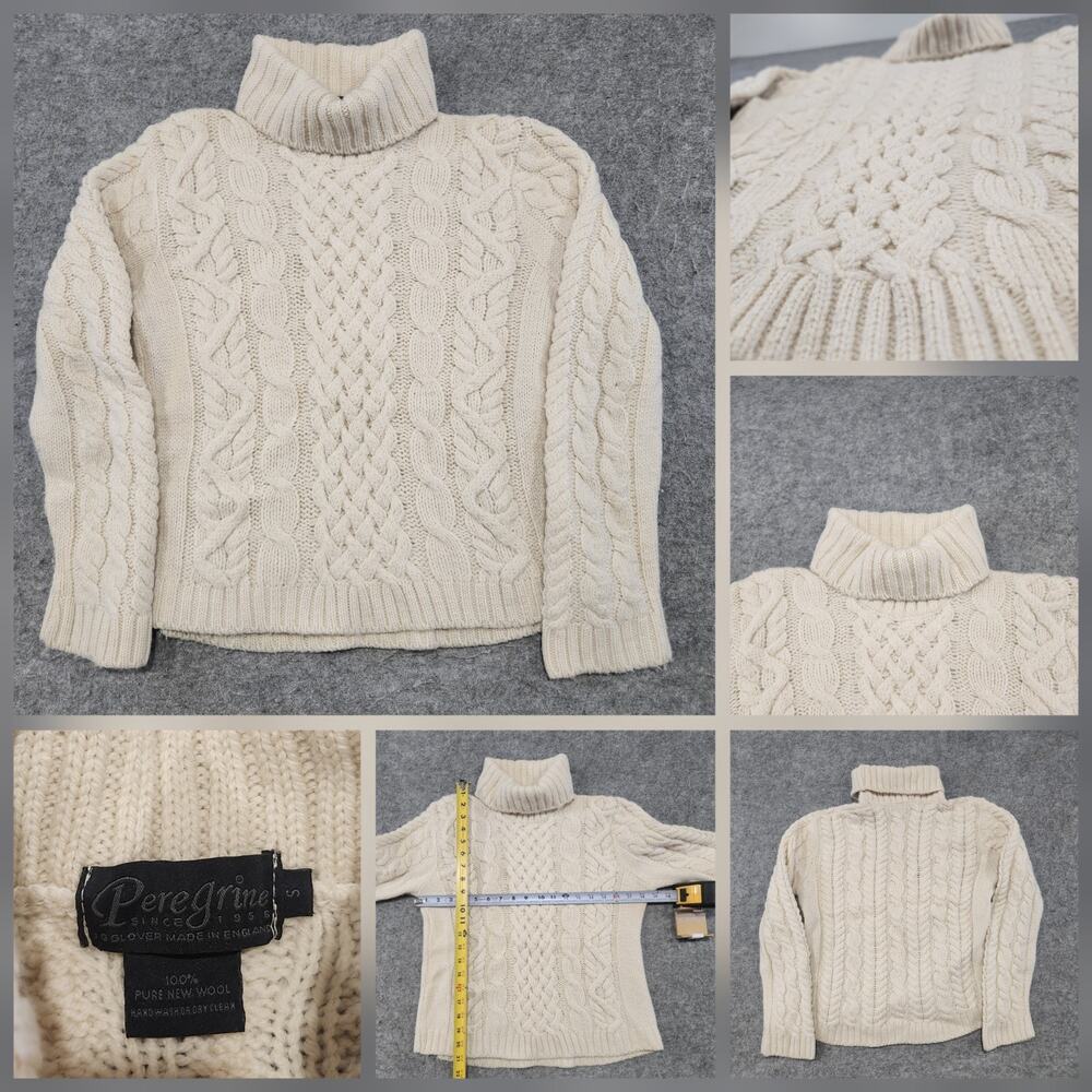 Peregrine Womens S Small 100% Wool England Made‎ Cableknit Turtleneck Sweater